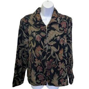 🌿 dressbarn Womens Large Floral Tapestry Zip Jacket Structured Fall Layer Boho